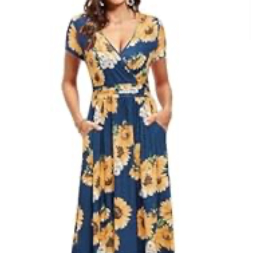 Amazon Yellow V-Neck Sundress Casual Maxi